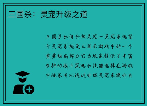 三国杀：灵宠升级之道